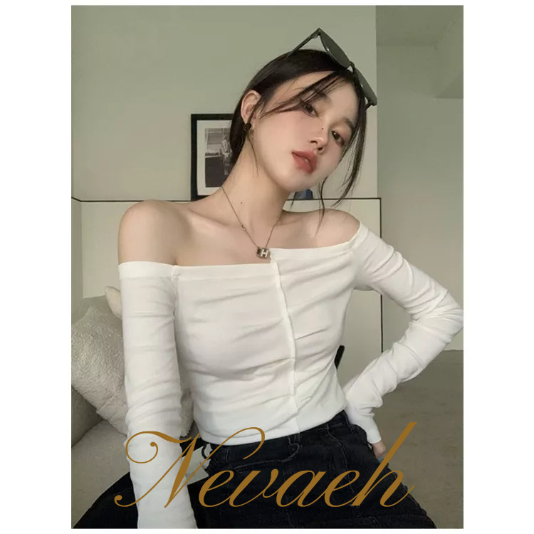 Áo Thun Dài Tay Lệch Vai Ôm Dáng Gợi Cảm Thời Trang Cho Nữ áo croptop