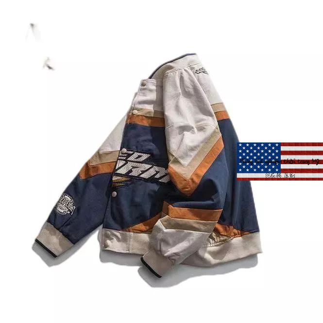 Áo Khoác Bóng Chày Thời Trang Đường Phố retro Mỹ Dành Cho Nam Nữ Phong cách Nhật Bản Áo sơ mi màu xanh Bộ đồ