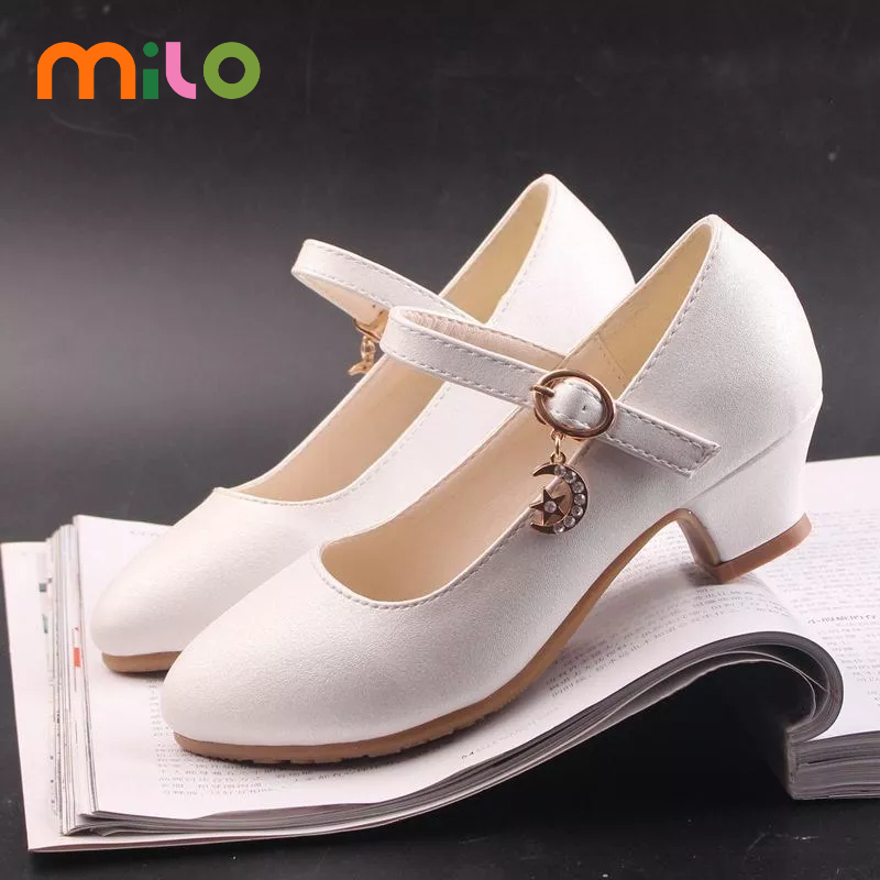 Milo Giày Da Cao Gót Đính Kim Tuyến Phong Cách Hàn Quốc Cho Bé Gái