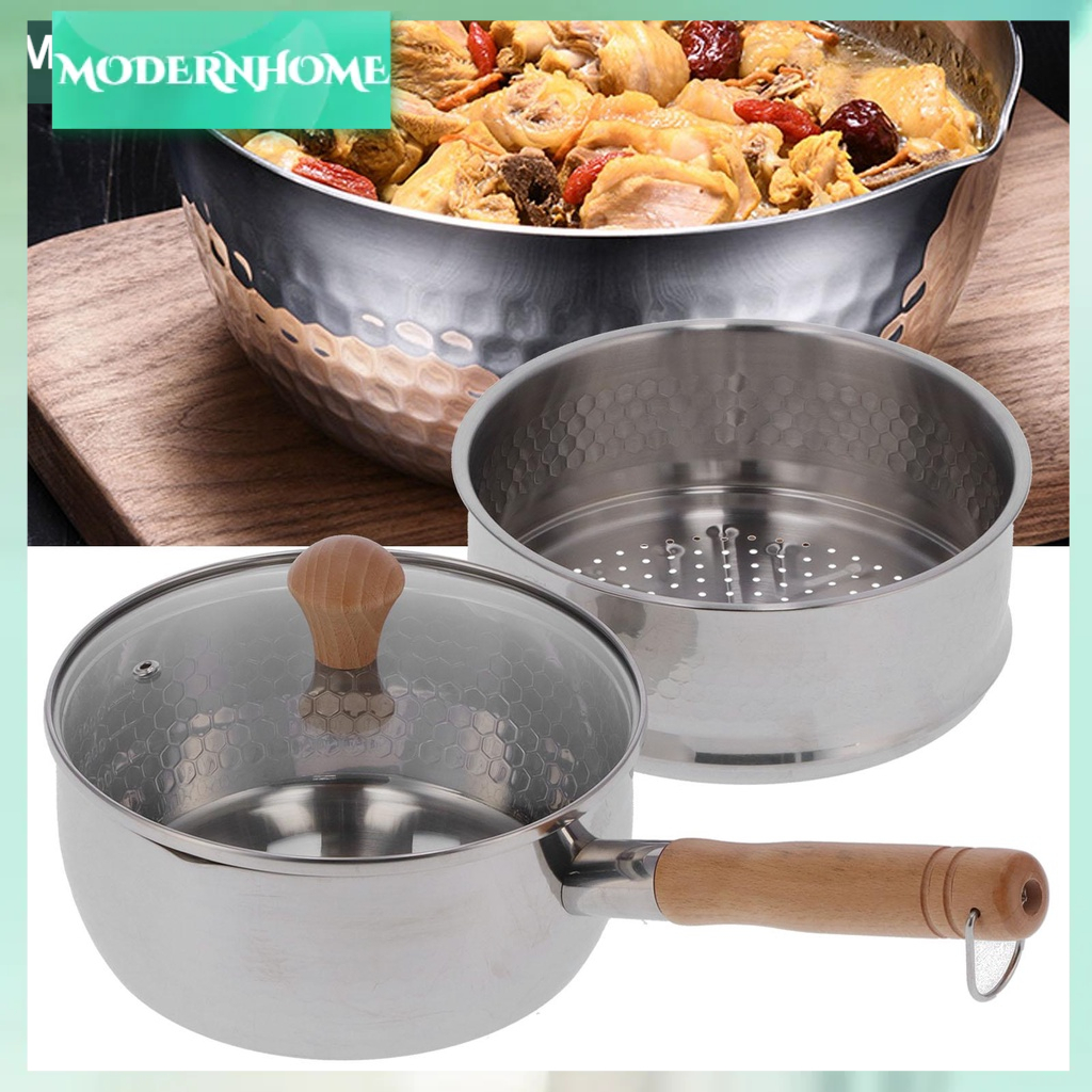 ModernHome Xoong nồi bằng thép không gỉ 304 Nồi thực phẩm bổ sung với tay cầm gỗ Lưới hấp cho nhà bếp