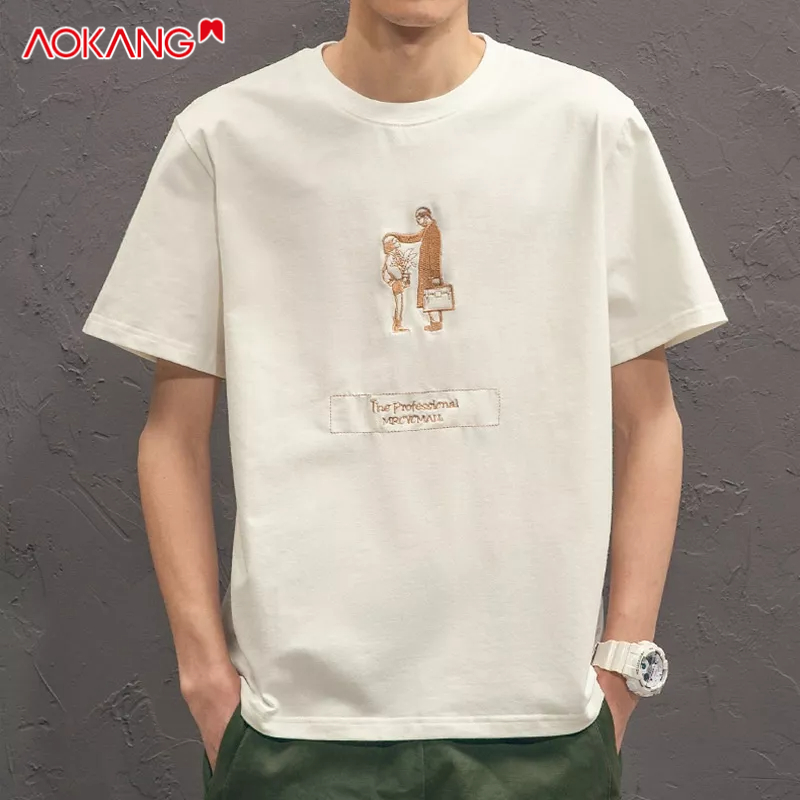 Áo thun AOKANG ngắn tay cổ tròn phong cách Hàn Quốc thời trang cho nam