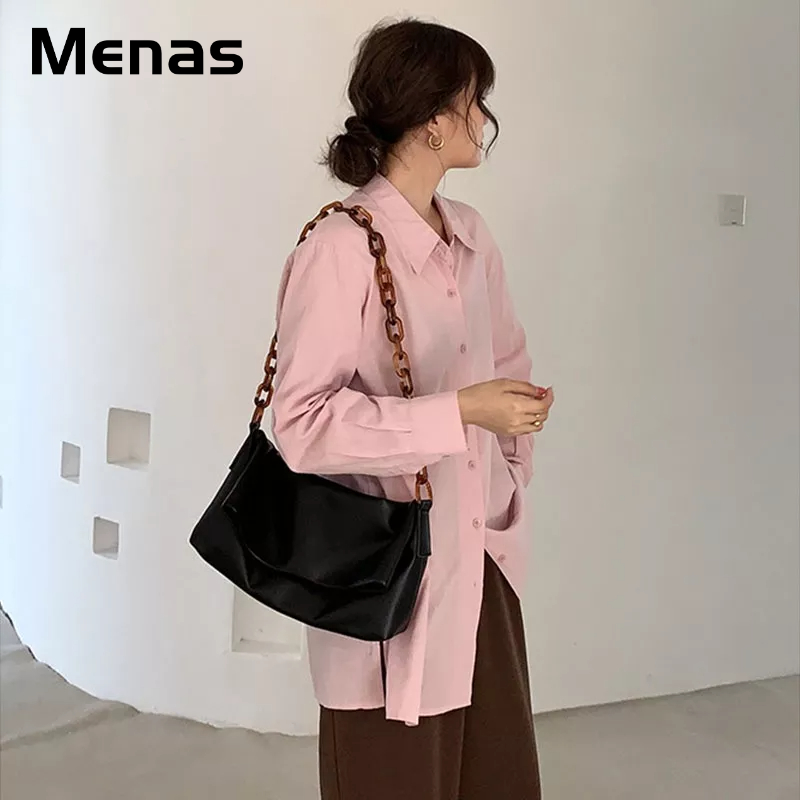 Menas Túi tote acrylic PU Đeo Vai Sức Chứa Lớn Thiết Kế Một Bên Vai Thời Trang Đi Làm