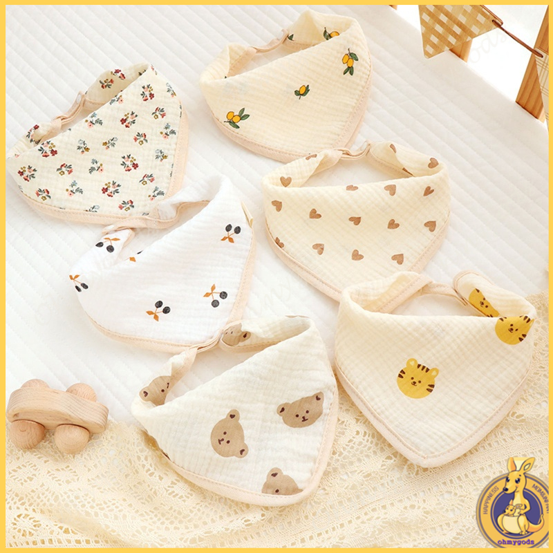 Yếm Ăn Cotton Hình Tam Giác Mềm Mại Họa Tiết Hoạt Hình Xinh Xắn Cho Bé