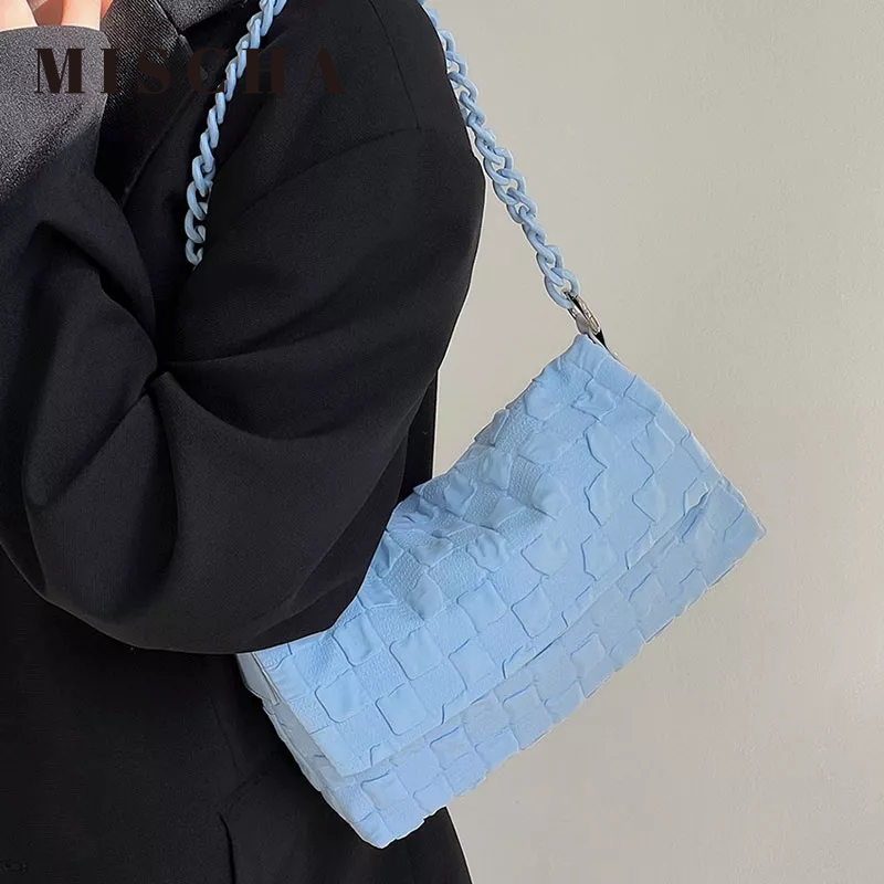 Mischa Túi Xách Đeo Vai Dạng Bì Thư Cầm Tay Màu Trơn Bằng acrylic Dây Xích acrylic Dễ Phối Đồ Hàng Mới