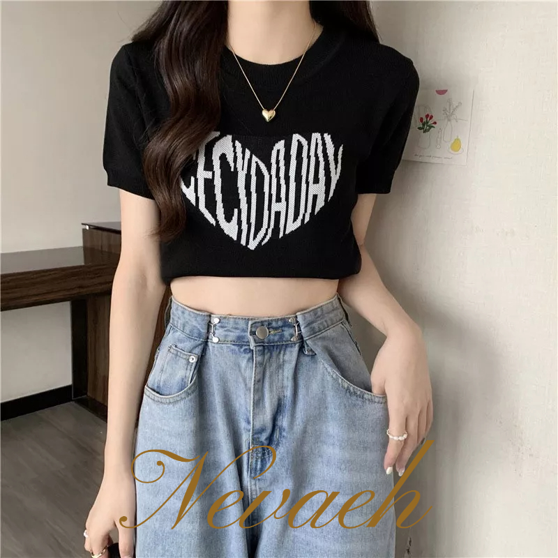 Nevaeh Áo Dệt Kim Mỏng Ngắn In Chữ Ngọt Ngào Thời Trang Mùa Hè áo croptop
