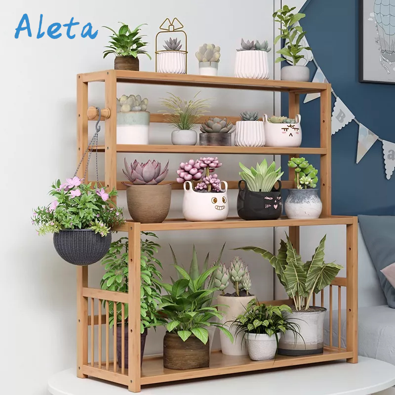 Giá Đỡ Chậu Hoa Bằng Gỗ Tre Dùng Trang Trí Phòng Khách / Nhà Bếp / Văn Phòng