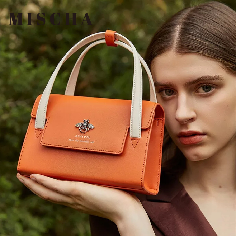 Mischa Túi Xách Đeo Vai Hình Vuông Cỡ Nhỏ Chất Liệu Da PU Phối Màu Tương Phản Thời Trang Cao Cấp