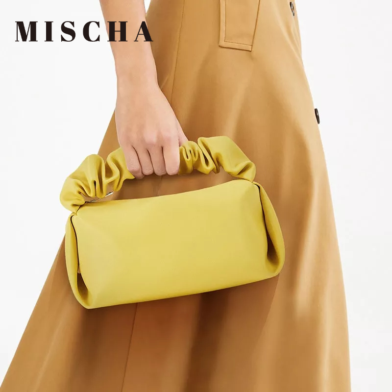 Mischa Túi Đựng Mỹ Phẩm Cầm Tay Bằng Da PVC Xếp Ly Sức Chứa Lớn Màu Trơn Đơn Giản Xu Hướng Mới