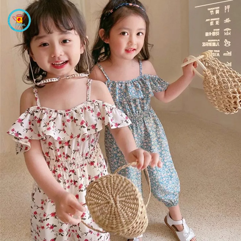 Áo liền quần IQ ANGEL in hoa hở vai thời trang dành cho bé gái