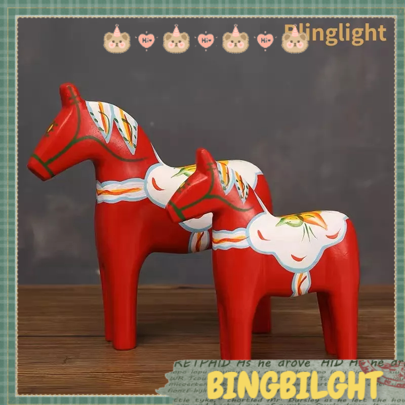 1 Cặp bằng gỗ Tượng ngựa Dala Thụy Điển Bức tượng nhỏ Dalecarlian để trang trí đồ Blingblight