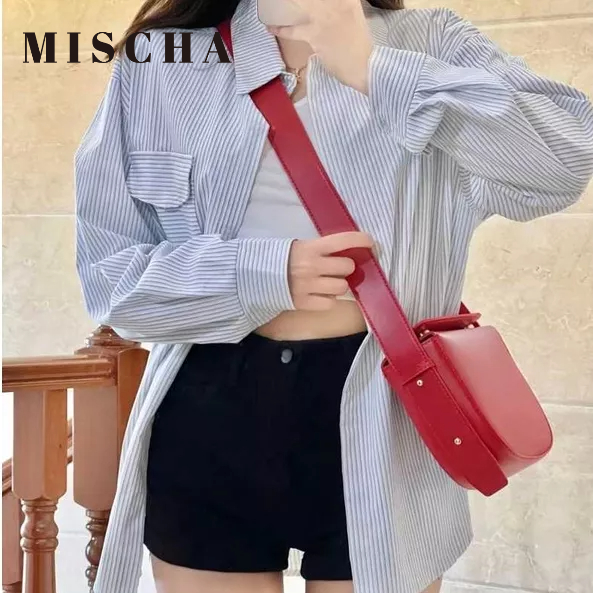 Mischa Túi Xách Da PU Màu Trơn Phong Cách retro Thời Trang Cho Nữ
