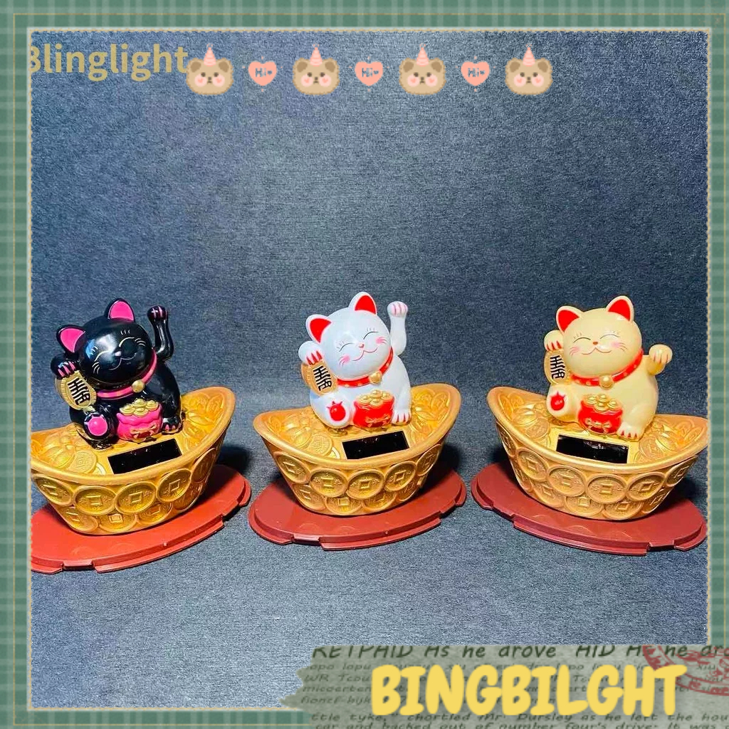 Blinglight💰💰 Năng Lượng Mặt Trời Mèo May Mắn Vật Trang Trí Của Cải Chào Đón Vẫy Tay Tượng Thần Tài Cho Gia Đình Bảng Điều Khiển Xe Hơi