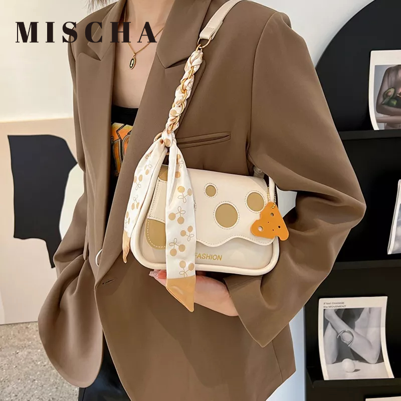 Mischa Túi Đeo Vai Bằng Da PU Màu Tương Phản Phong Cách Phương Tây Đơn Giản Dễ Phối Đồ