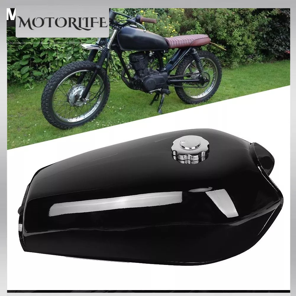 Motorlife Xe máy Phổ thông màu đen sáng bình xăng retro với nắp đậy phù hợp cho Honda CG125