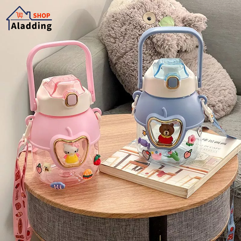 Aladdin Bình Nước Bằng Nhựa Có Ống Hút Và Dây Đeo Cho Trẻ Em Đi Học