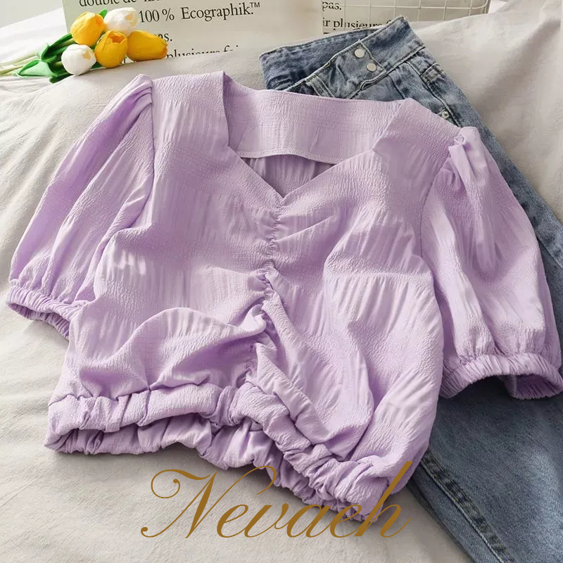 Áo Voan Tay Phồng Ngắn Thời Trang Mùa Hè Phong Cách Hàn Quốc Mới Cho Nữ