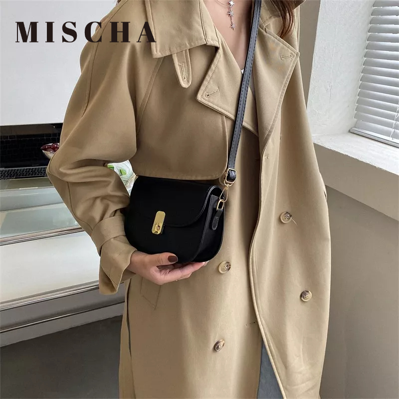 MISCHA Túi Đeo Chéo Vai Bằng Da PU Hình Vuông Màu Trơn Đơn Giản Thời Trang Kiểu Pháp Dành Cho Nữ