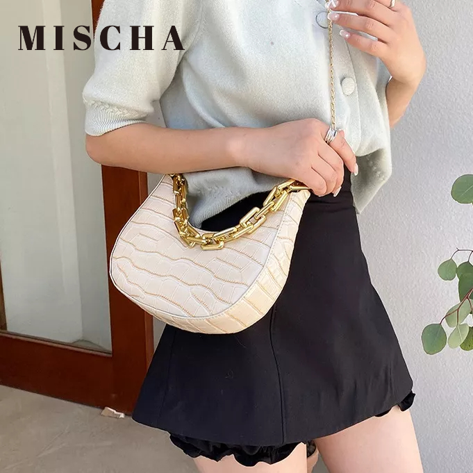 Mischa Túi đeo dưới cánh tay Da PU Màu Trơn Họa Tiết Vân Đá Phong Cách Hàn Quốc Thời Trang