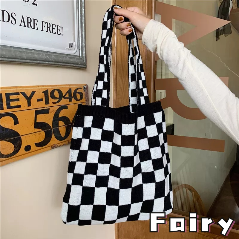 Túi Xách Vải canvas Cỡ Lớn Họa Tiết Caro Thời Trang Thu Đông Mới Cho Nữ