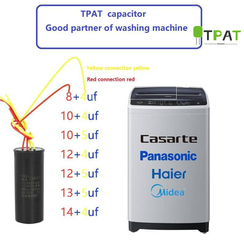 Tụ điện CBB60 Máy giặt Bốn dây 8 + 4uf 10 + 4uf 10 + 5uf 12 + 4uf 12 + 5uf 13 + 5uf 14 + 5uf 450VAC 