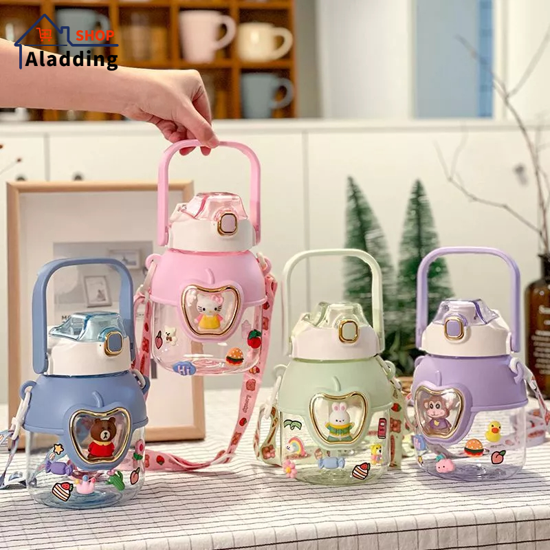 Aladdin Bình Nước Bằng Nhựa Có Ống Hút Và Dây Đeo Cho Trẻ Em Đi Học
