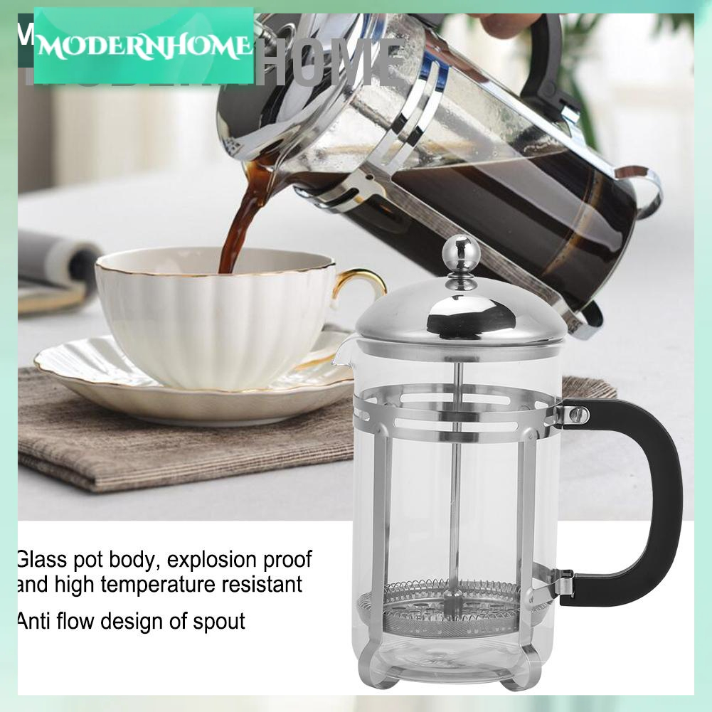 ModernHome Máy ép cà phê 800ml pha trà thủy tinh bằng thép không gỉ mái bóng dính liền