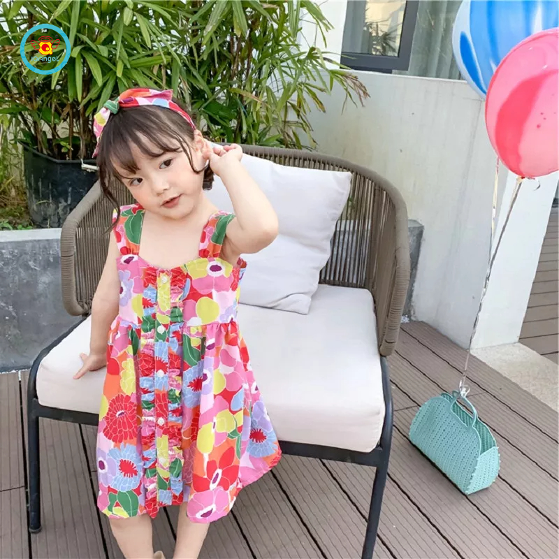 Đầm đi biển IQ ANGEL phong cách Hawaii thời trang mùa hè cho bé gái 3-8 tuổi