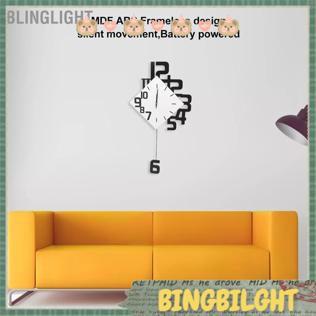 Blinglight Đồng hồ treo tường con lắc không khung Số trang trí Tự lắp ráp hiện đại với chuyển động im lặng cho văn phòng