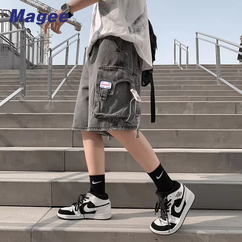 Quần Short denim Ống Rộng Lưng Cao Phong Cách Nhật Hàn Thời Trang Mùa Hè Cho Nam