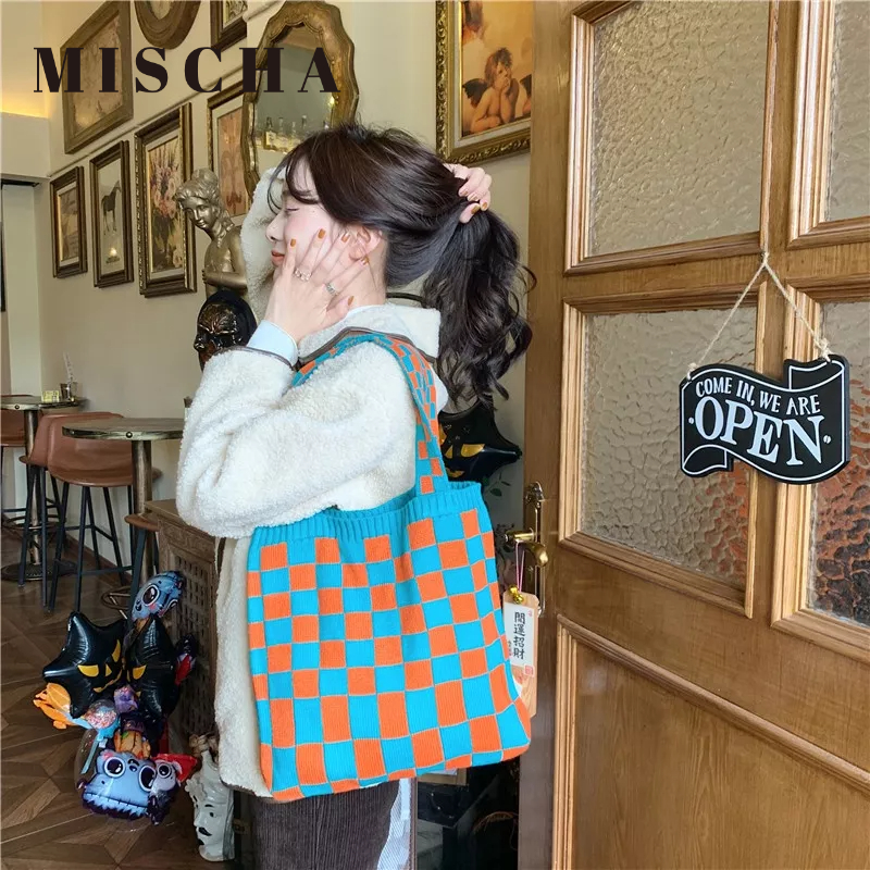 Mischa Túi vải Sức Chứa Lớn Họa Tiết Sọc Caro Thời Trang Cho Nữ