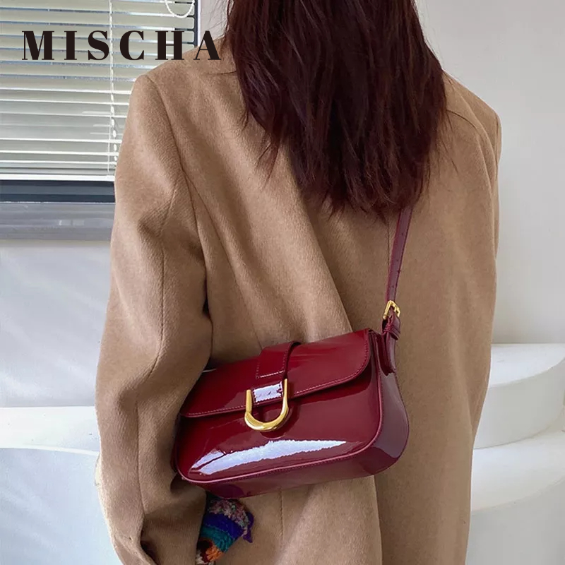 Mischa Túi Xách Da PU Màu Trơn Phong Cách retro Cao Cấp Cho Nữ