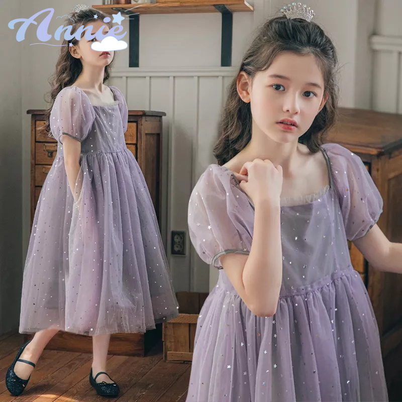 đầm trẻ em Đầm Công Chúa Tay Phồng Phối Ren Lưới Thời Trang Mùa Hè Mới Cho Bé Gái váy lưới đầm hai dây nơ