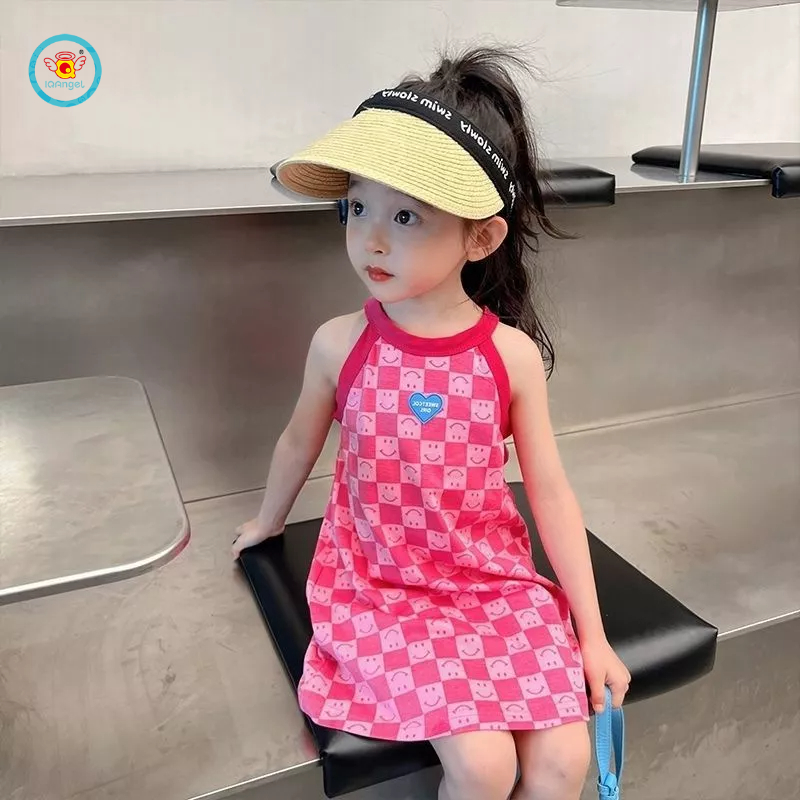 Đầm đi biển IQ ANGEL dáng rộng vải lụa lạnh phong cách Hàn Quốc xinh xắn cho bé gái