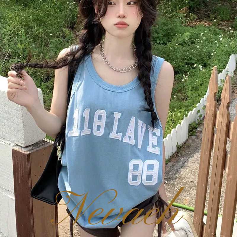 Áo Thun Nữ Không Tay In Chữ Thời Trang Hàn Quốc áo croptop