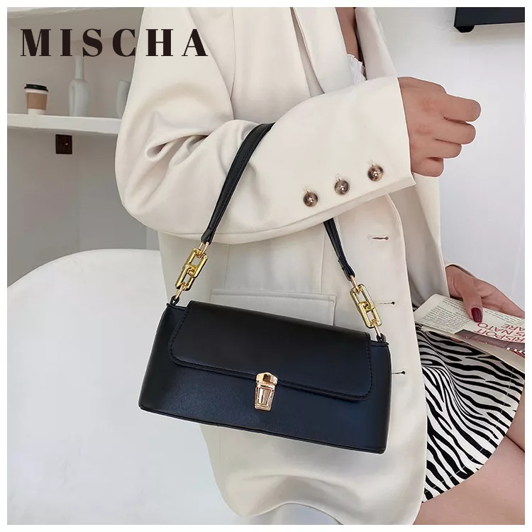 Mischa Túi Xách Đeo Vai Bằng Da PU Màu Trơn Phong Cách retro Đơn Giản Dễ Phối Đồ Cho Nữ