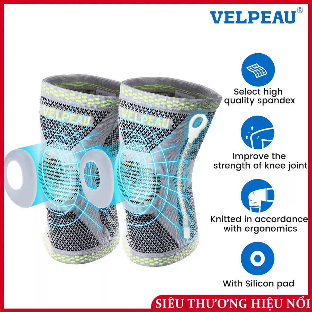 VELPEAU 2 Miếng Đệm Đầu Gối Nẹp Cho Viêm Khớp Hỗ Trợ Đầu Gối Chạy Bộ Đi Xe Đạp Bóng Rổ Bóng Tập Gym Thể Thao Tay Thun