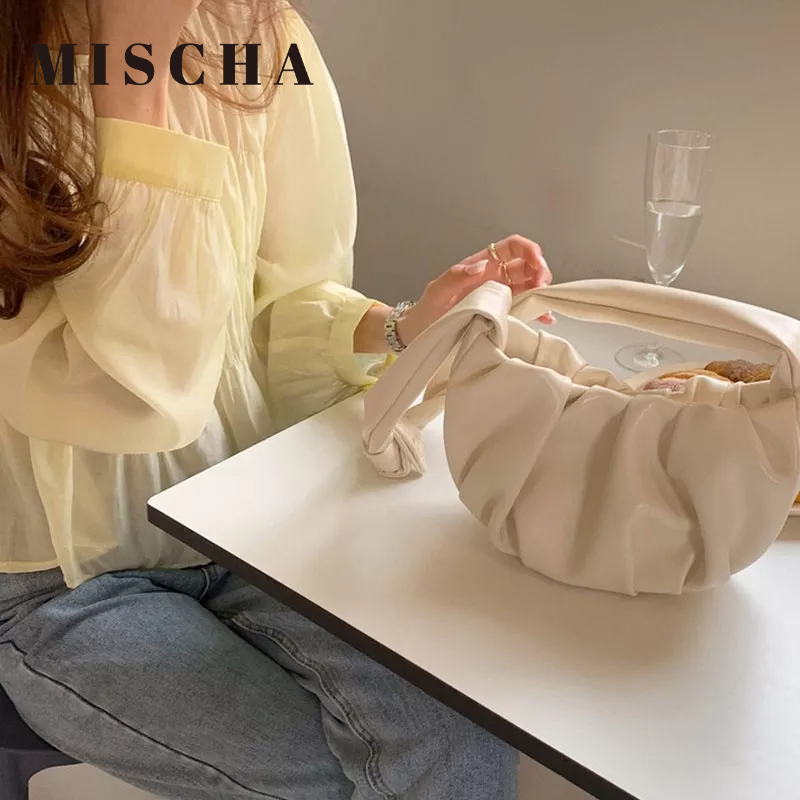 Mischa Túi Đeo Vai Da PU Xếp Ly Màu Trơn Dễ Phối Đồ Hợp Thời Trang