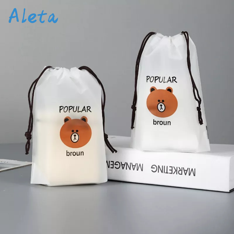 Aleta Túi Dây Rút Đựng Khăn Giấy / Quần Tất Bằng PEVA Nhám In Hình Gấu Hoạt Hình Có Đáy Dây Rút