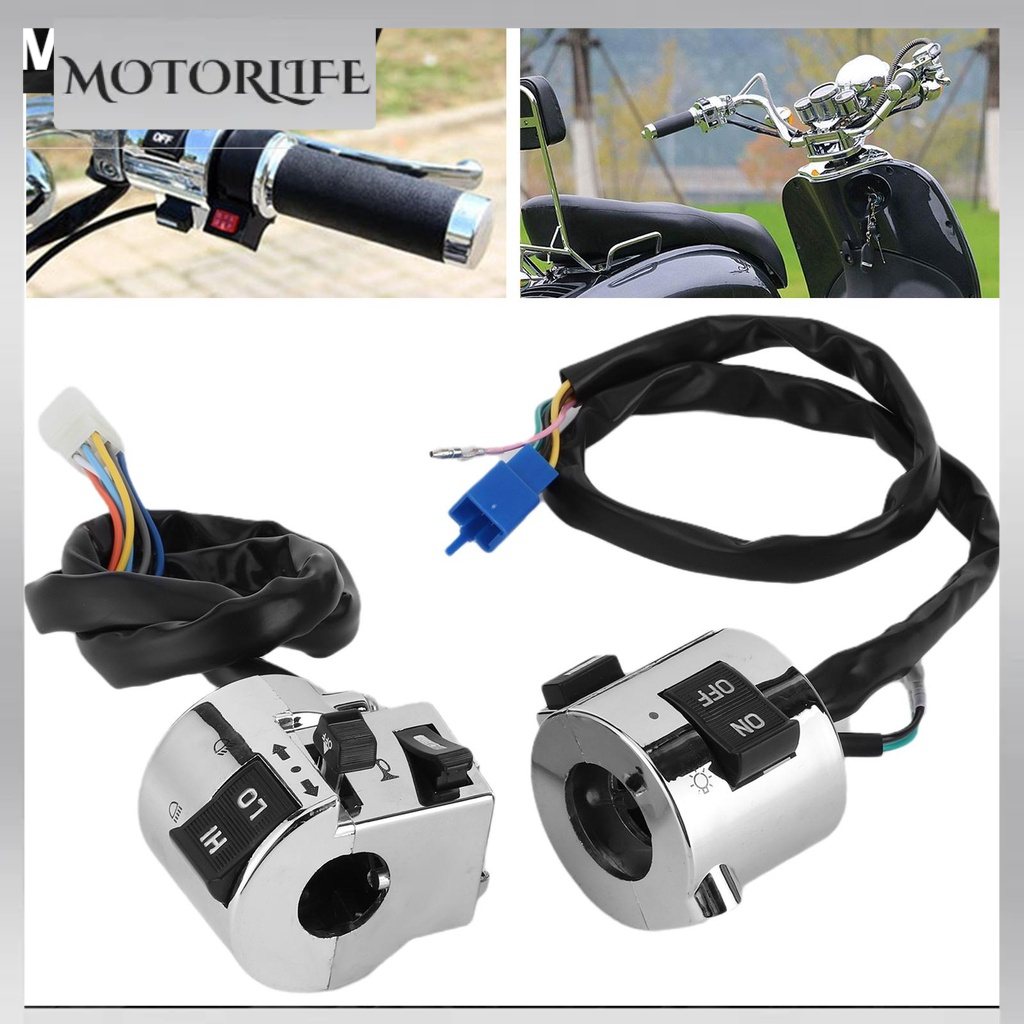 Motorlife Ghép nối Nút điều khiển công tắc tay lái xe máy cho Còi đèn pha tín hiệu rẽ 25mm Universal