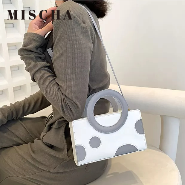 Mischa Túi Xách Đeo Vai Hình Vuông Cỡ Nhỏ Chất Liệu PU Màu Tương Phản Phong Cách Phương Tây Đơn Giản Dễ Phối Đồ