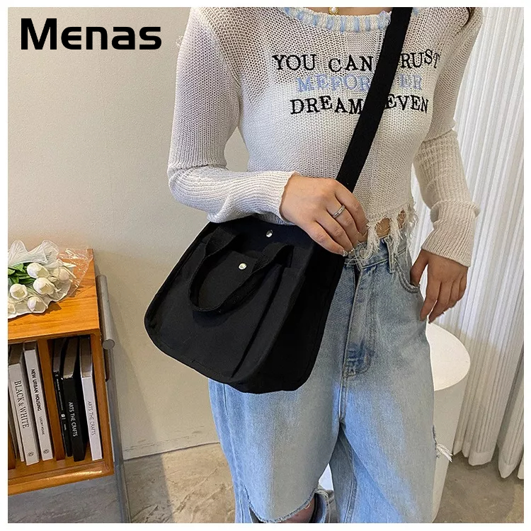 Menas Túi Đeo Vai Bằng Vải canvas Màu Trơn Nhỏ Gọn Thời Trang Dành Cho Nữ
