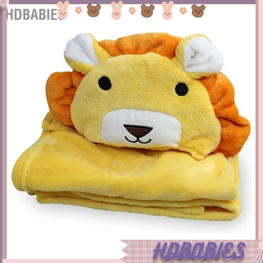 Khăn Tắm Có Mũ Trùm Đầu Chất Liệu Flannel Dày Dặn Mềm Mại Họa Tiết Hoạt Hình Dễ Thương Cho Bé