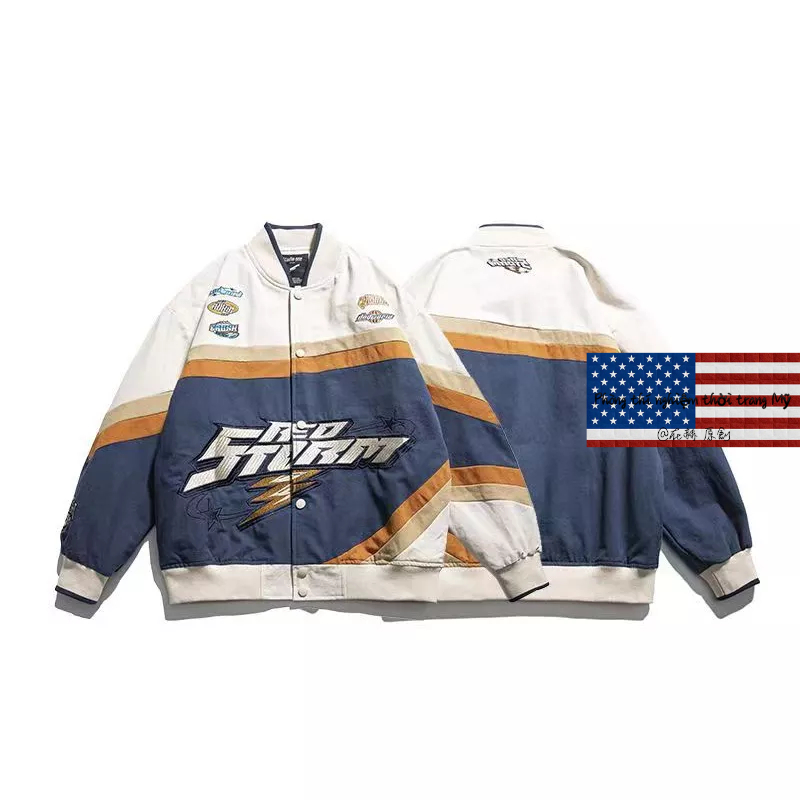 Áo Khoác Bóng Chày Thời Trang Đường Phố retro Mỹ Dành Cho Nam Nữ Phong cách Nhật Bản Áo sơ mi màu xanh Bộ đồ