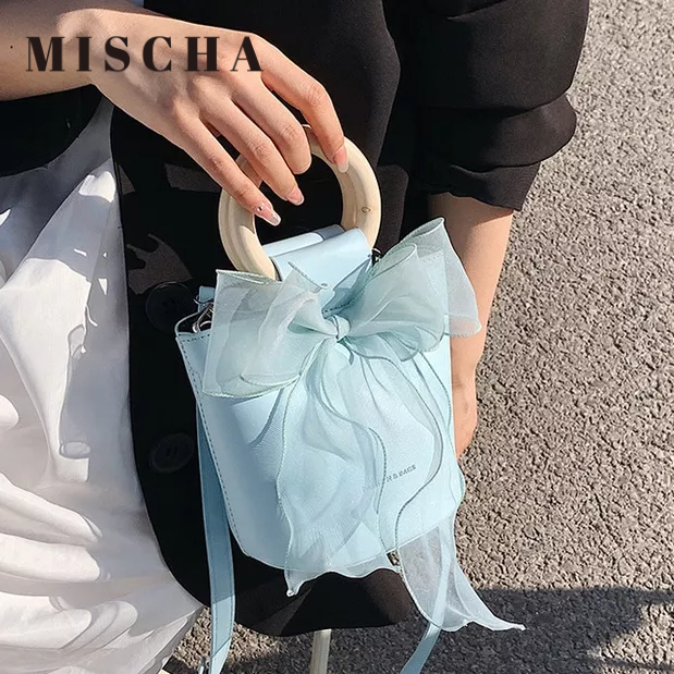 Mischa Túi Đeo Chéo Vai Bằng Da PU Màu Trơn Đính Nơ Thời Trang