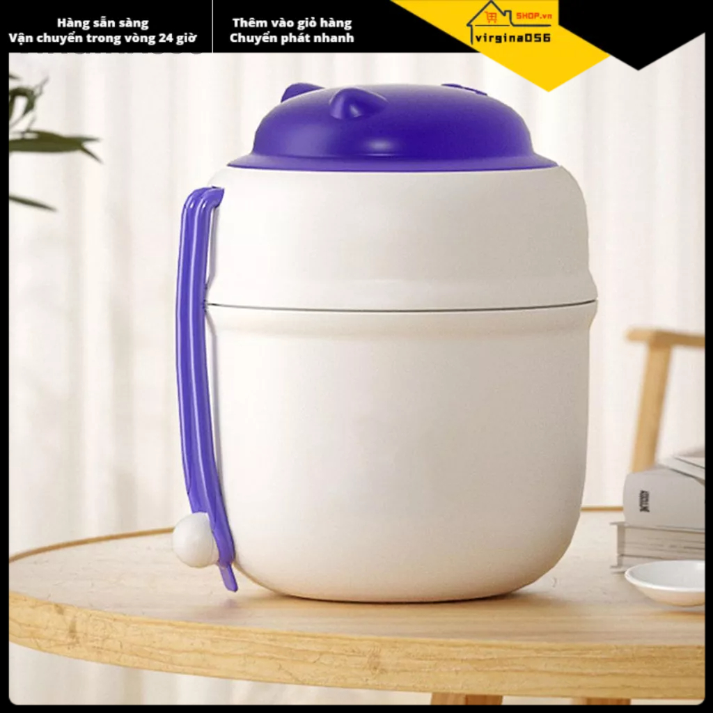 Virgina056 Cốc súp cách nhiệt 520ml ăn sáng chống rò rỉ cầm tay nhỏ bằng thép không gỉ