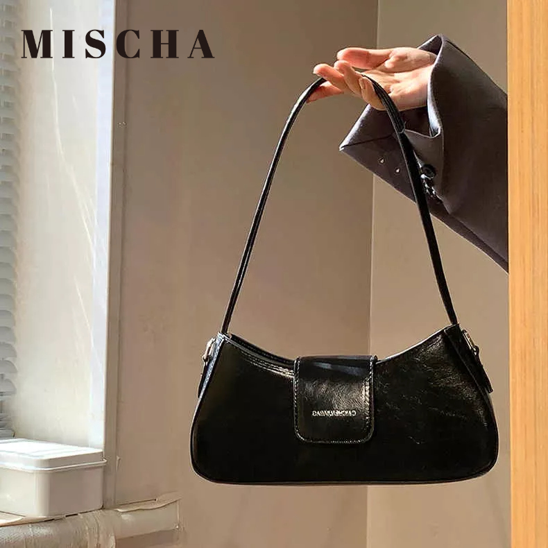 Mischa Túi Đeo Vai Bằng Da PU Màu Trơn Thiết Kế Đơn Giản Nhỏ Gọn Thời Trang