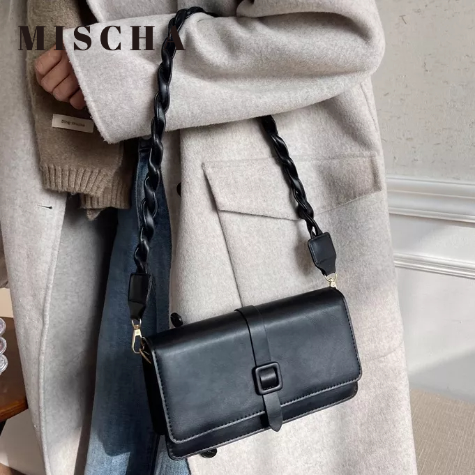 Mischa Túi Đeo Vai Hình Vuông Cỡ Nhỏ Bằng Da PU Màu Trơn Phong Cách retro Thời Trang Cao Cấp Dễ Phối Đồ