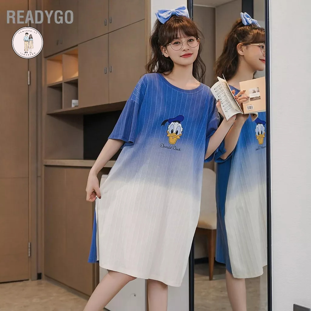 Summer Nightgown Skin Friendly Knee Length Knitted Cotton Short Sleeves Nightdress for Women