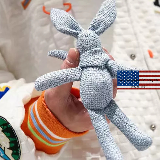 Áo Khoác Bóng Chày Cotton Màu Trắng Đen Thêu Hình Thỏ Waffle Phong Cách Retro Đường Phố Mỹ