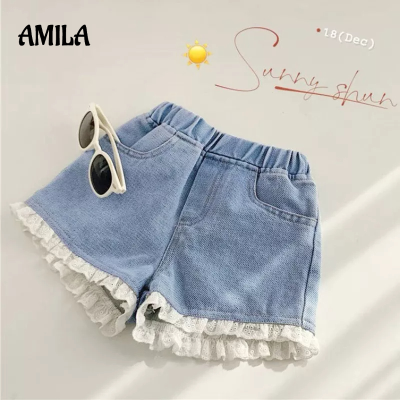 AMILA Quần Short denim Thời Trang Mùa Hè Hàn Quốc Dành Cho Bé Gái